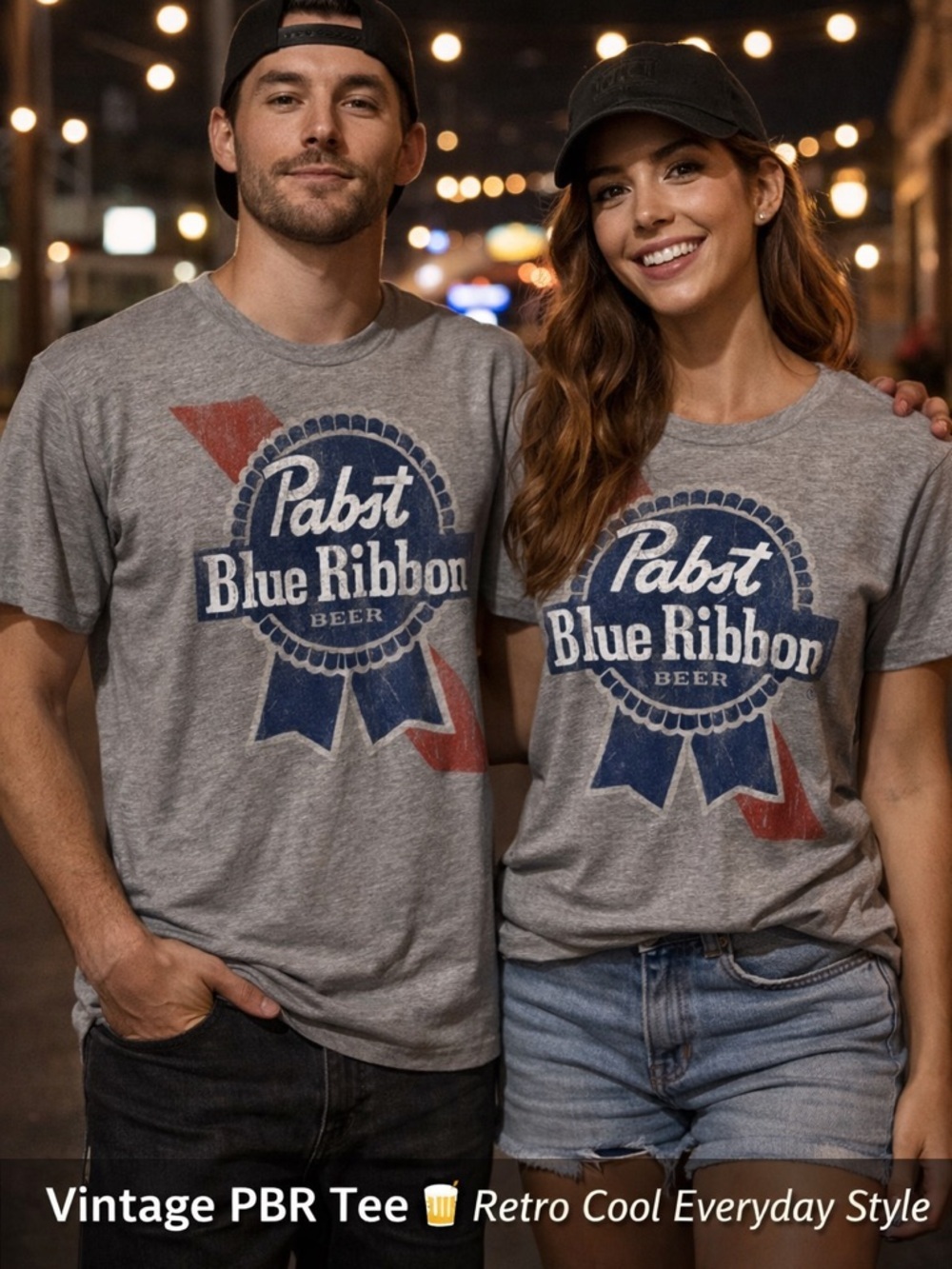 Pabst Blue Ribbon Graphic Tee Gray Vintage Style Logo T-Shirt S